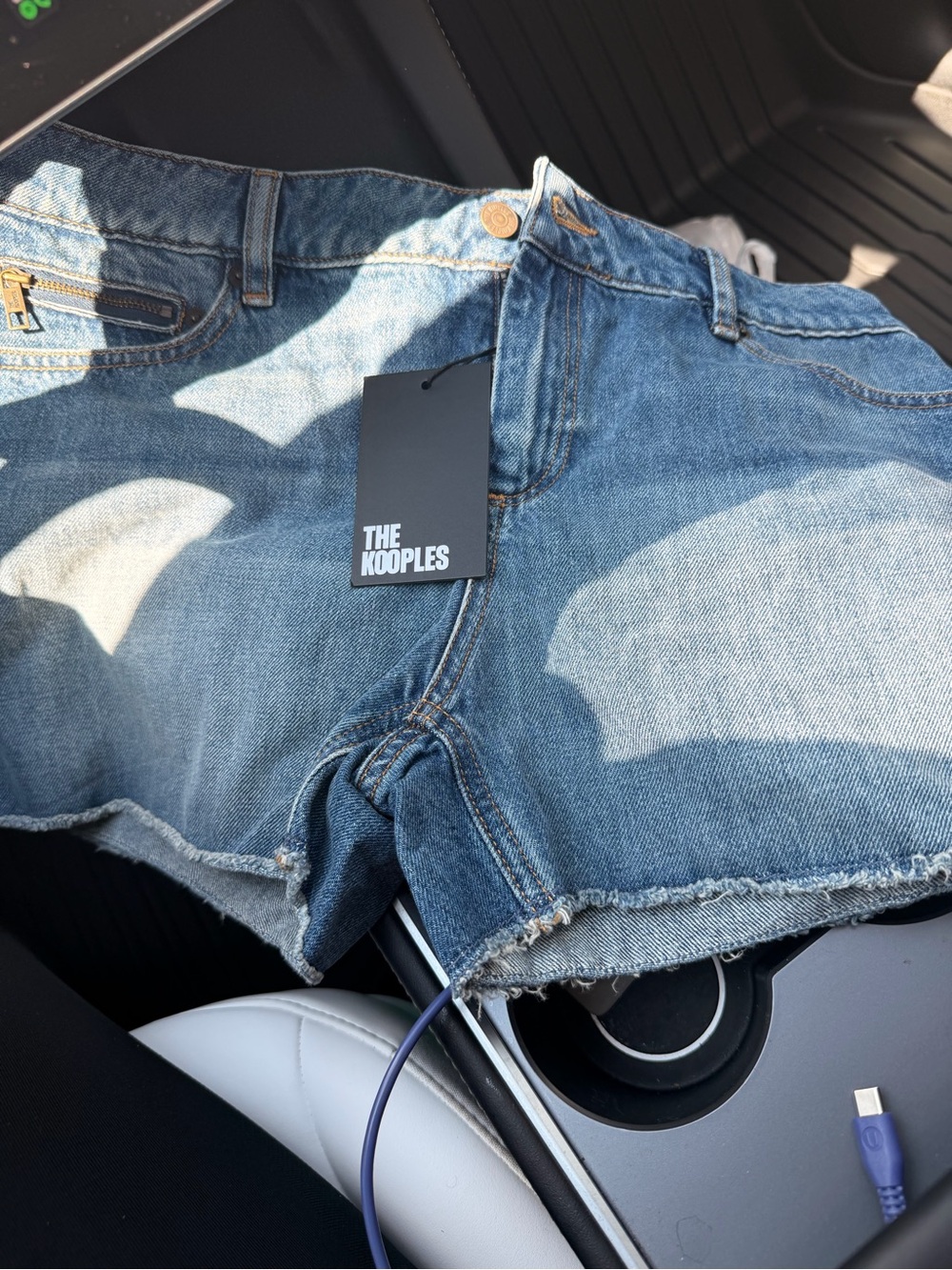 THE KOOPLES BLUE WASHED CROPPED DENIM SHORTS
